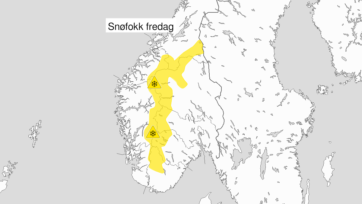 Kart over kraftig snøfokk, gult nivå, Fjellet i Sør-Norge, 25 March 04:00 UTC til 26 March 03:00 UTC.