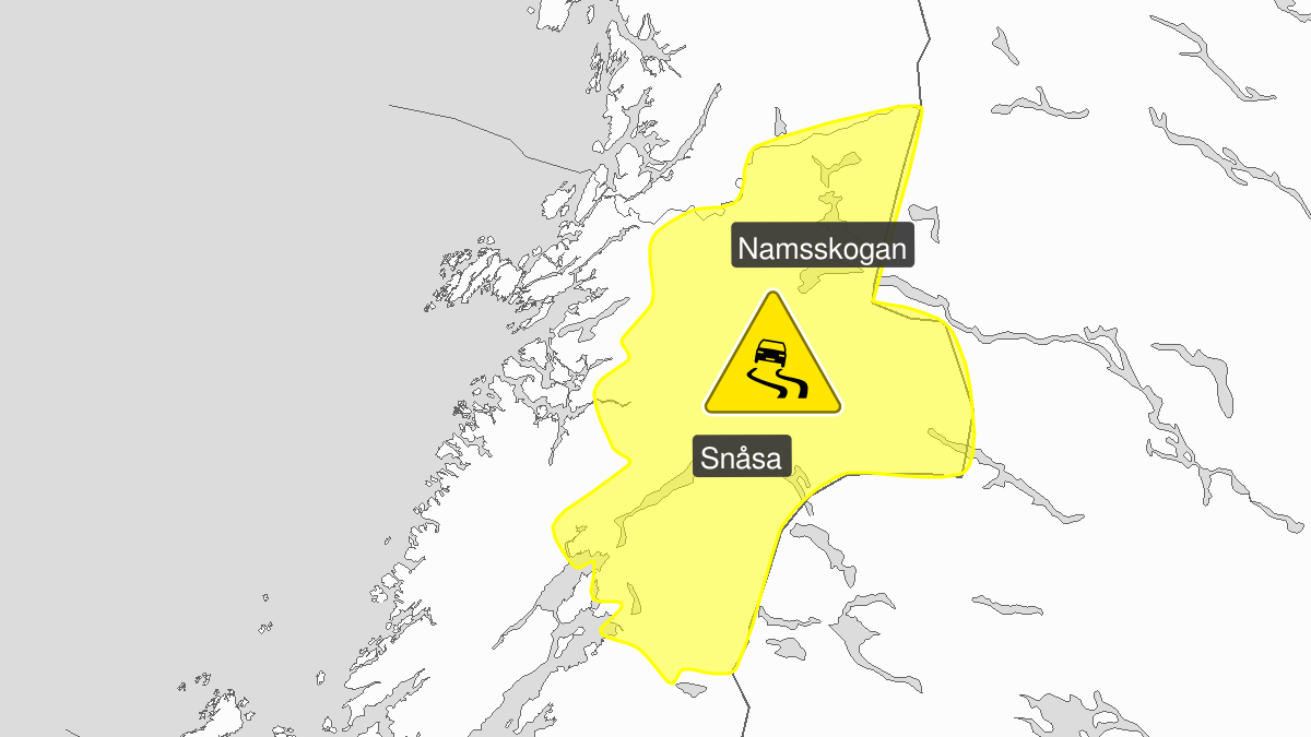 Ice observed, yellow level, Steinkjer, Verdal, Snåsa, Lierne, Røyrvik, Namsskogan, Grong, Høylandet and Overhalla, 22 December 09:00 UTC to 23 December 15:00 UTC.