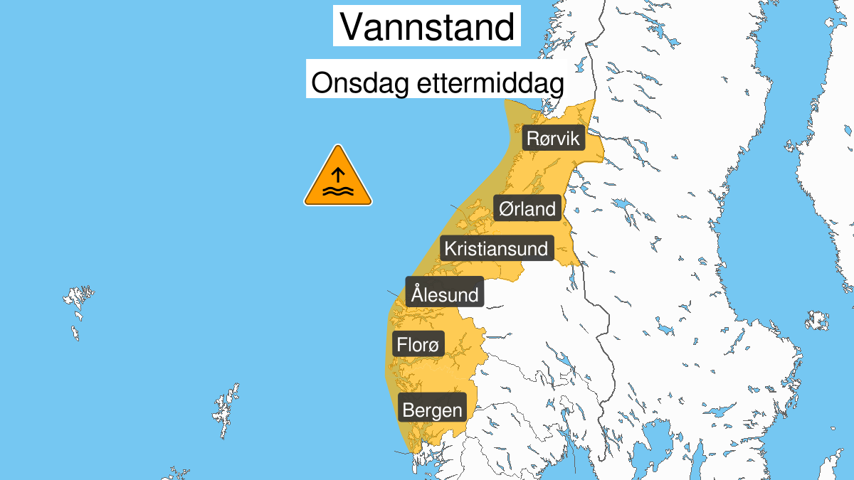 Very high water level, orange level, Trøndelag, 11 March 10:00 UTC to 11 March 15:00 UTC.
