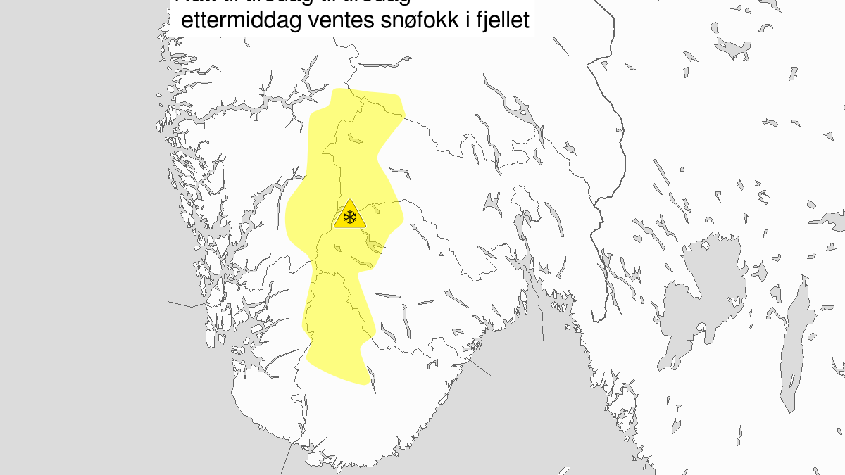 Kraftig snøfokk, gult nivå, Langfjella, 24 February 23:00 UTC til 25 February 15:00 UTC.