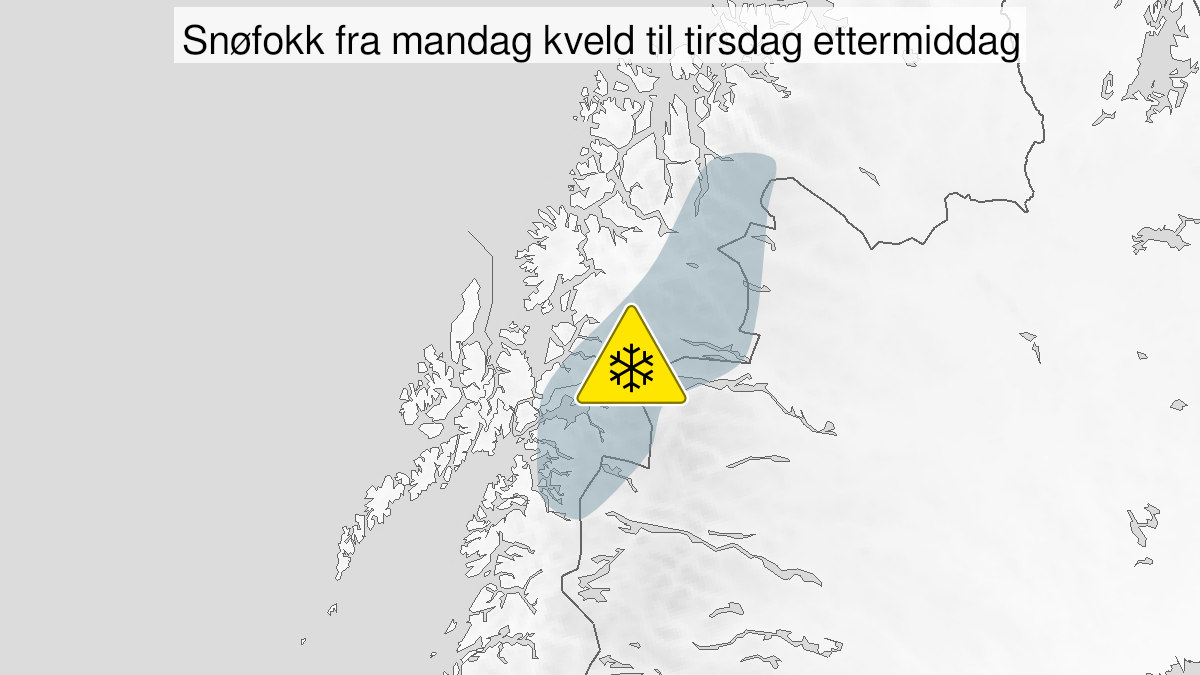 Kart over Nedgradert varsel for snøfokk, Ofoten og indre Troms