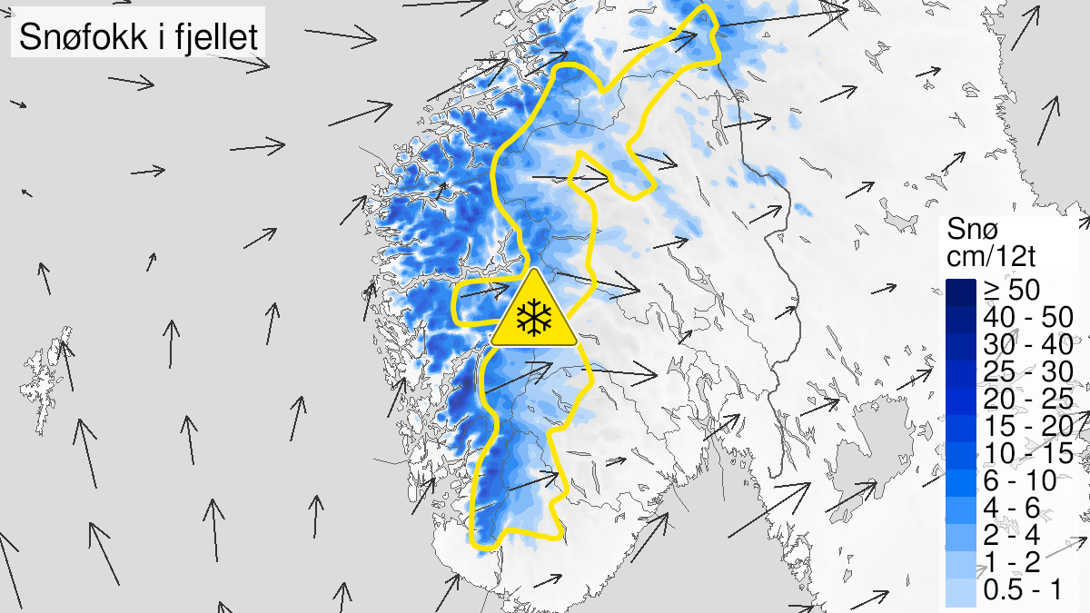 Kart over Kraftig snøfokk, gult nivå, Fjellet i Sør-Norge, 2024-04-10T07:00:00+00:00, 2024-04-11T12:00:00+00:00