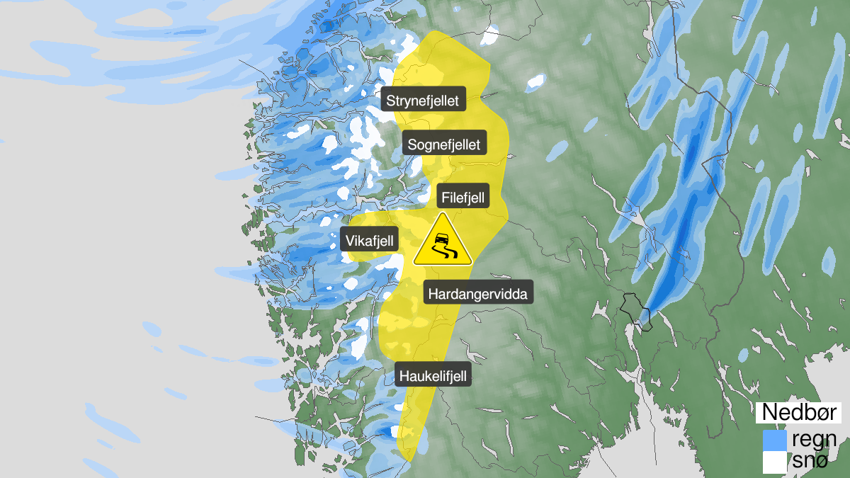 Map over Ice, yellow level, Mountain regions in South Norway, 2024-09-12T18:00:00+00:00, 2024-09-13T07:00:00+00:00