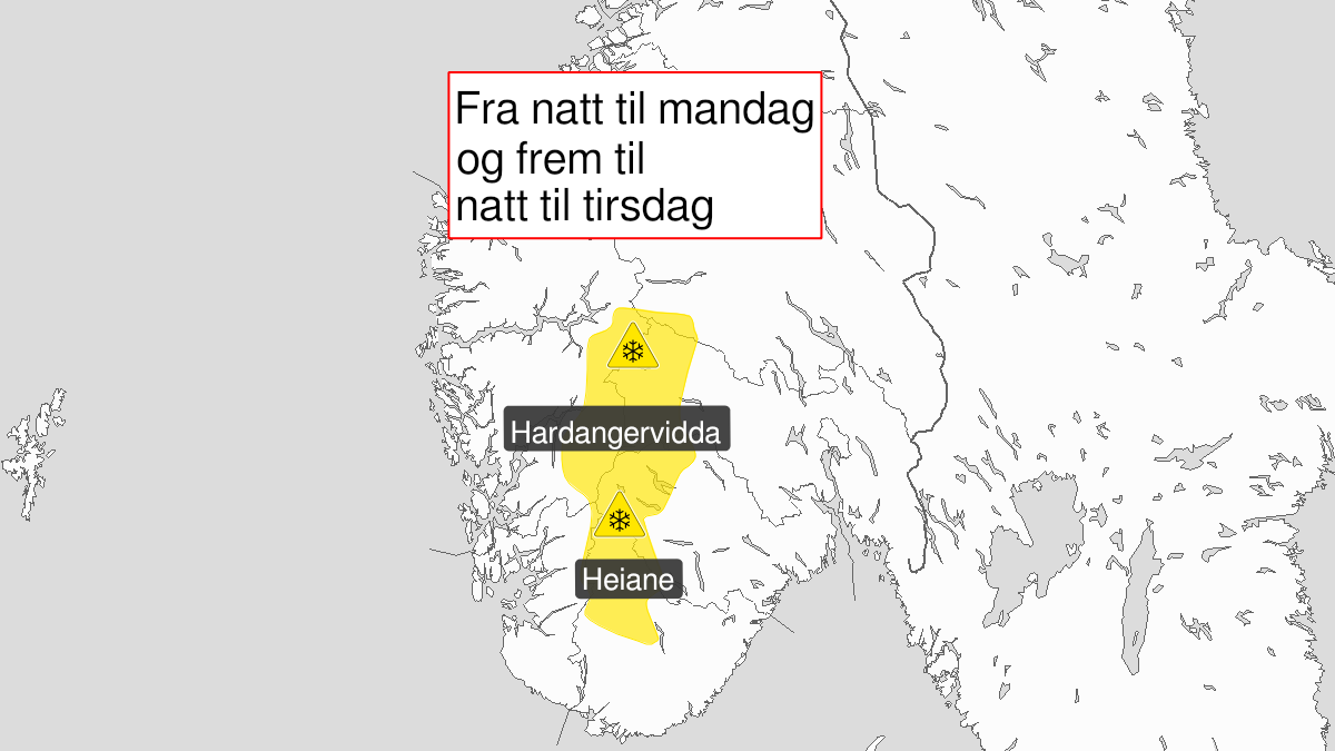 Kart over kraftig snøfokk, gult nivå, Langfjella, 07 December 03:00 UTC til 08 December 03:00 UTC.