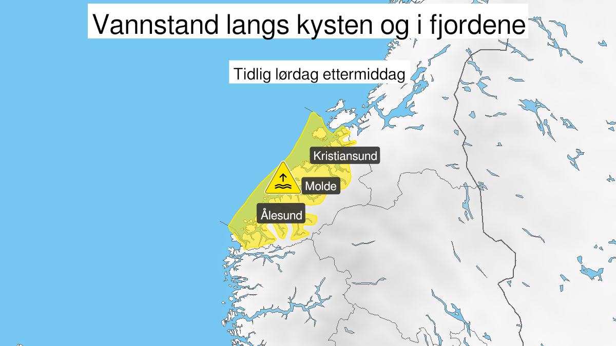 Map over High water level, yellow level, Coast and fjords in Møre and Romsdal, 2024-01-27T09:00:00+00:00, 2024-01-27T13:00:00+00:00