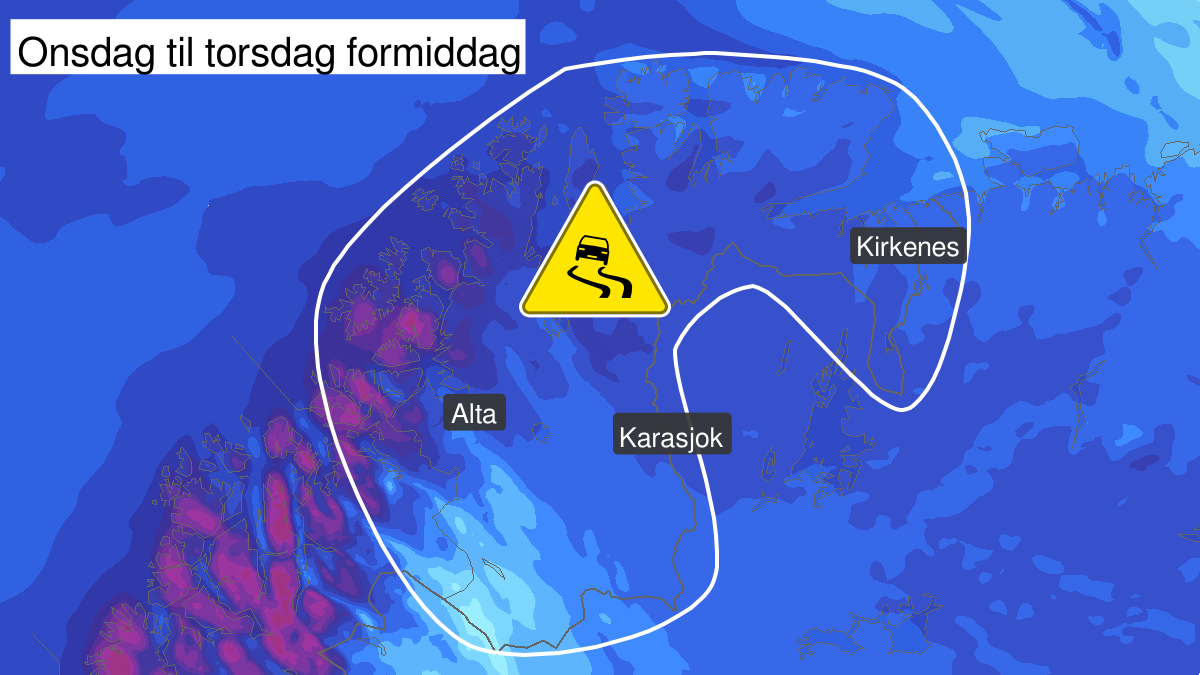 Ice, yellow level, Vest-Finnmark med Vidda, 04 December 03:00 UTC to 05 December 10:00 UTC.