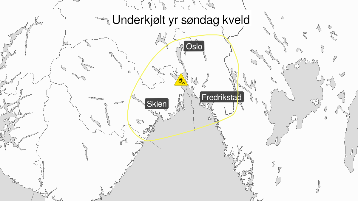 Kart over Is observert, gult nivå, Deler av Østlandet, 2022-11-20T14:25:00+00:00, 2022-11-20T21:00:00+00:00