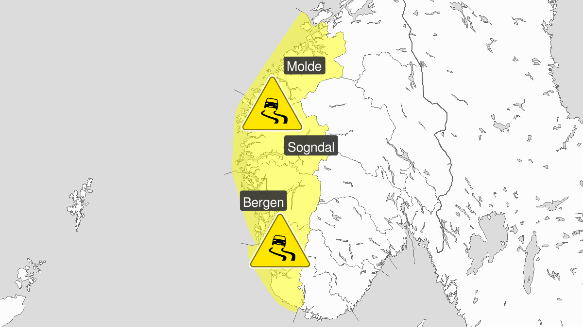 Is, gult nivå, Vestlandet, 02 December 21:00 UTC til 03 December 15:00 UTC.