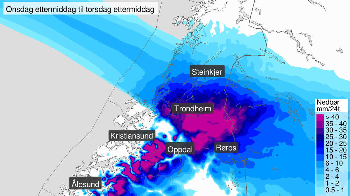 Mye snø, gult nivå, Trøndelag sør for Namdalen, 05 February 14:00 UTC til 06 February 16:00 UTC.