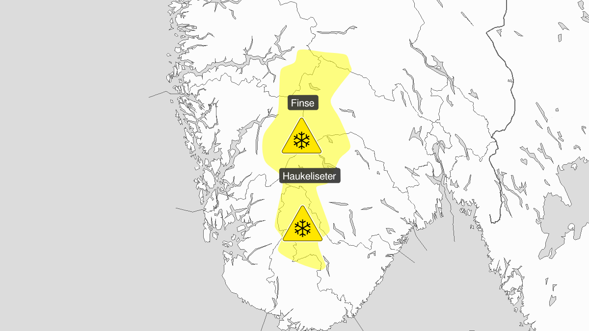Blowing snow, yellow level, Langfjella, 13 December 18:00 UTC to 14 December 06:00 UTC.