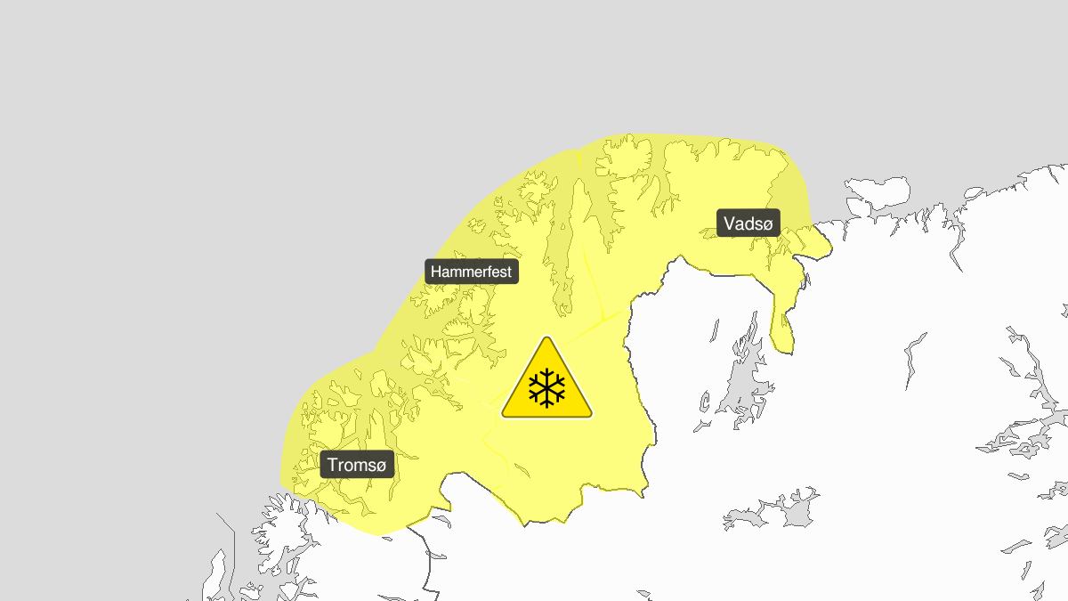 Kraftig snøfokk, gult nivå, Nord-Troms og Finnmark, 05 February 12:00 UTC til 06 February 05:00 UTC.