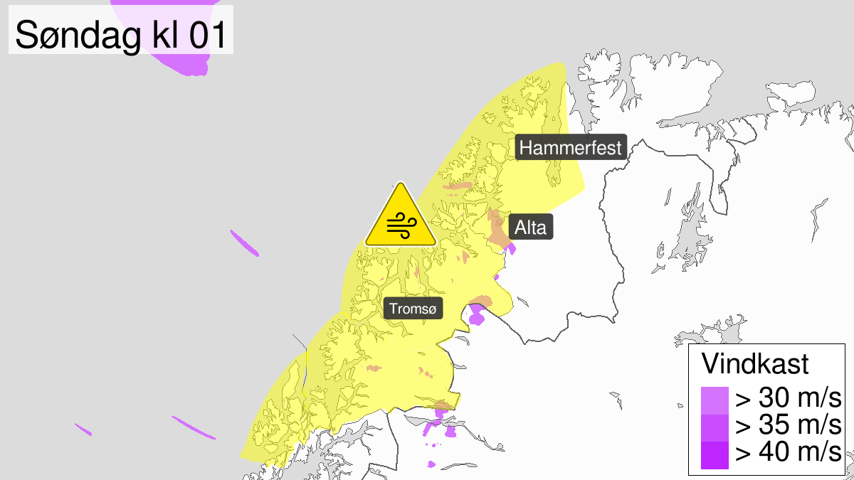 Strong wind gusts, yellow level, Vesteraalen, Troms and Vest-Finnmark, 30 November 18:00 UTC to 01 December 12:00 UTC.