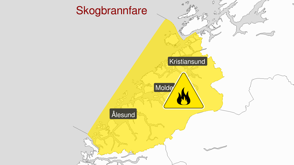 Kart over skogbrannfare ventes, gult nivå, Møre og Romsdal, 20 June 08:00 UTC til 22 June 09:00 UTC.
