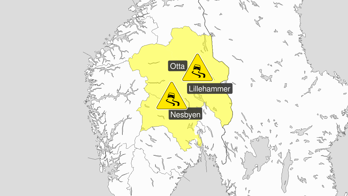 Is, gult nivå, Buskerud, Oppland og Hedmark, 11 January 12:00 UTC til 11 January 23:00 UTC.