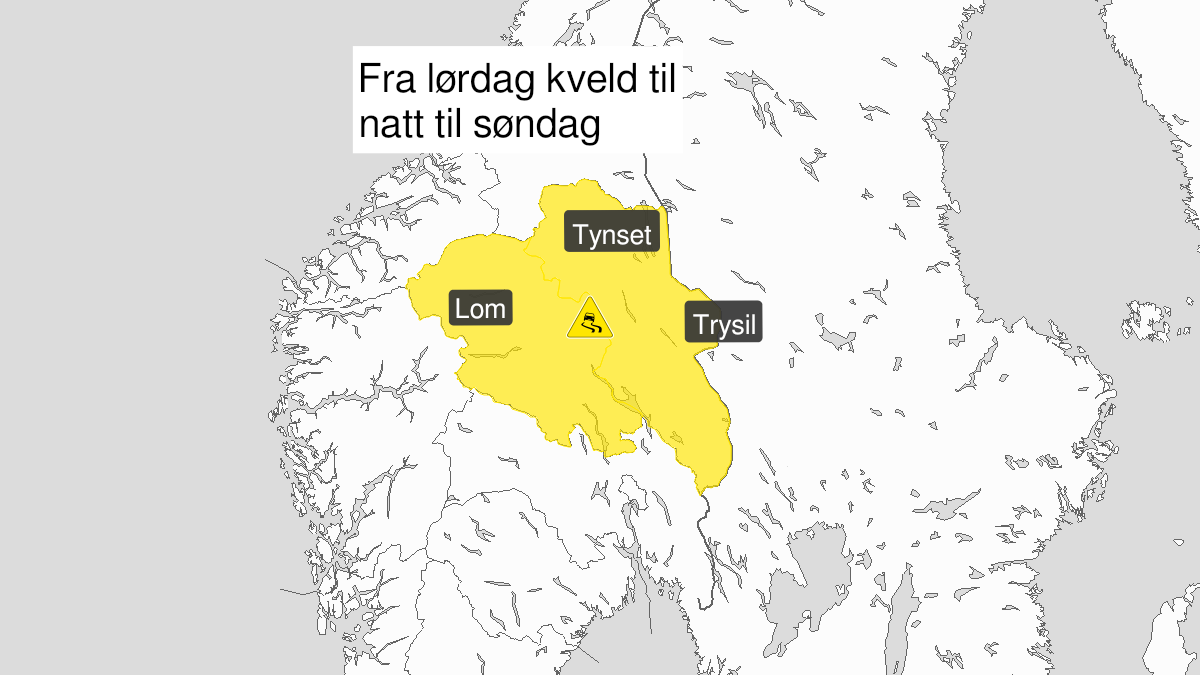 Map of ice, yellow level, Innlandet fylke, 20 February 20:00 UTC to 21 February 04:00 UTC.