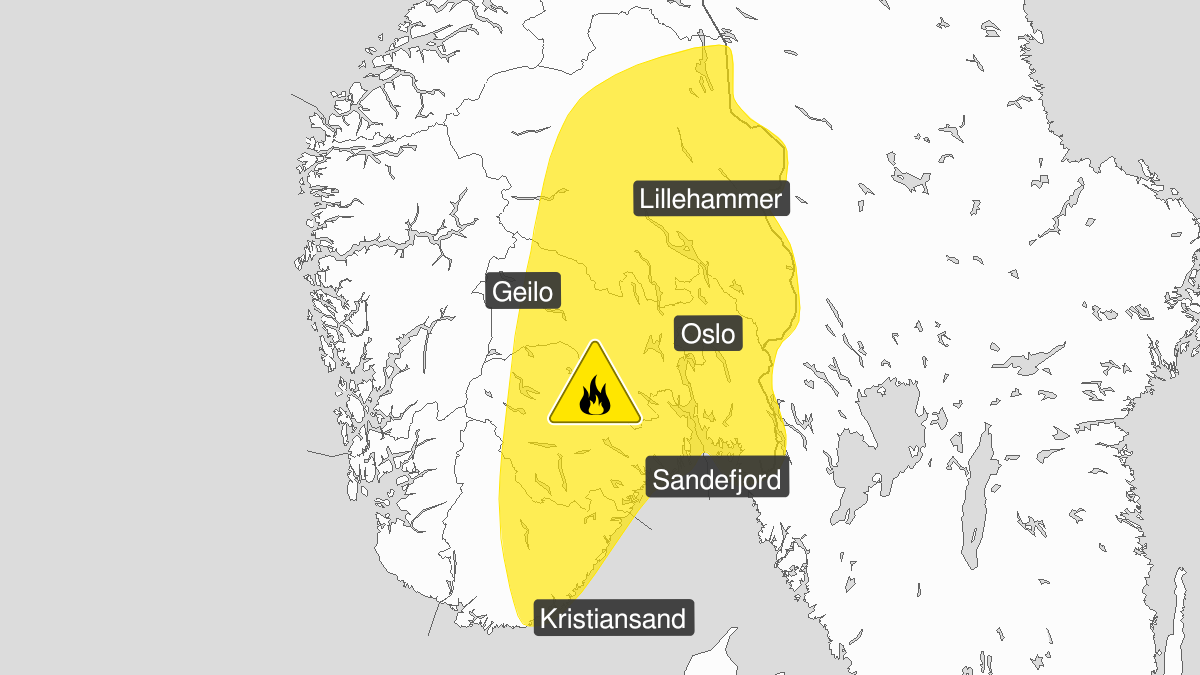 Map over Forest fire danger, yellow level, Eastern Norway, 2022-07-29T00:00:00+00:00, 2022-08-02T22:00:00+00:00