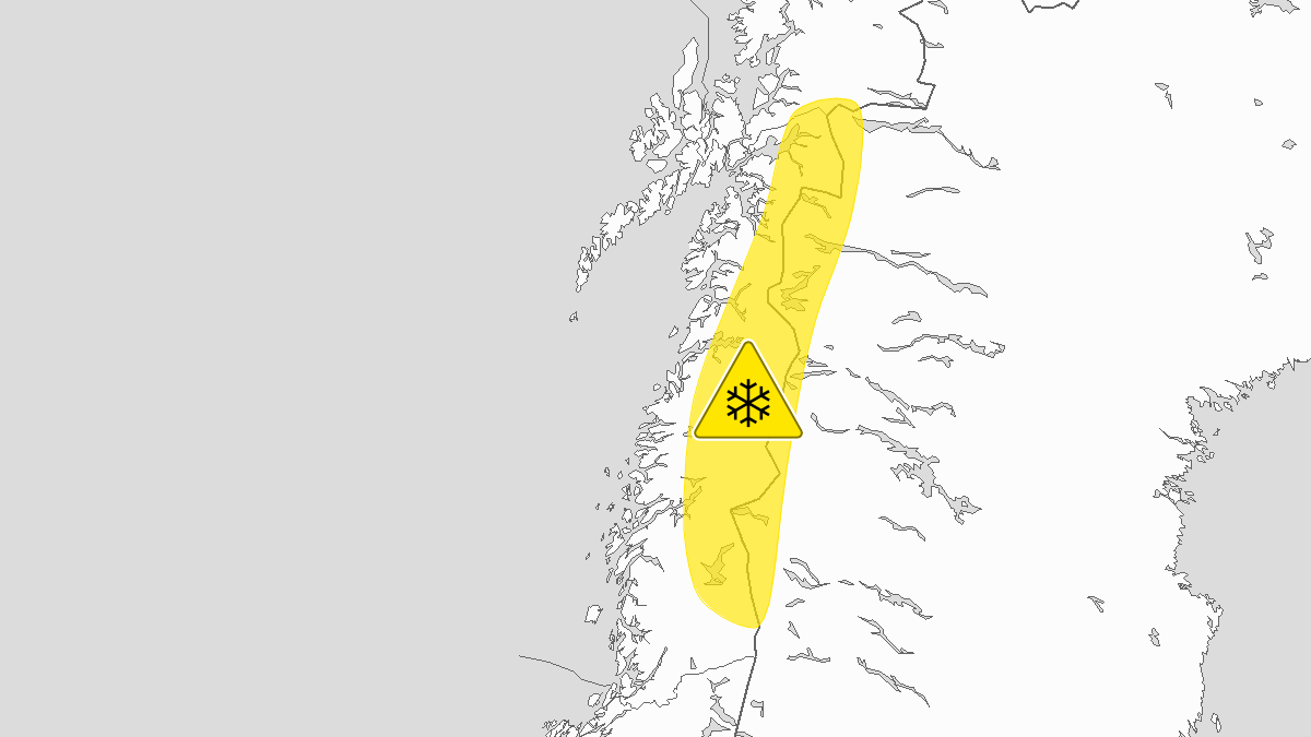 Map of blowing snow, yellow level, Helgeland, Saltfjellet, Salten and Ofoten, 10 March 09:00 UTC to 10 March 15:00 UTC.