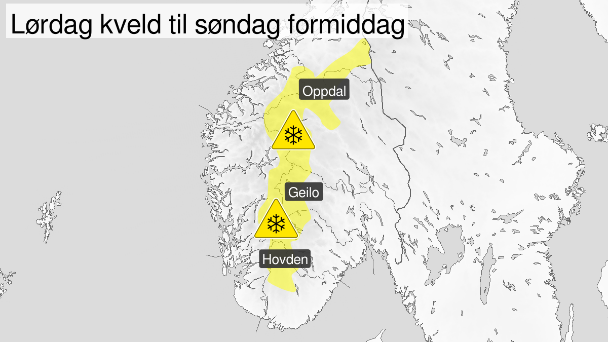 Blowing snow, yellow level, Fjellet i Soer-Norge, 18 January 18:00 UTC to 19 January 09:00 UTC.