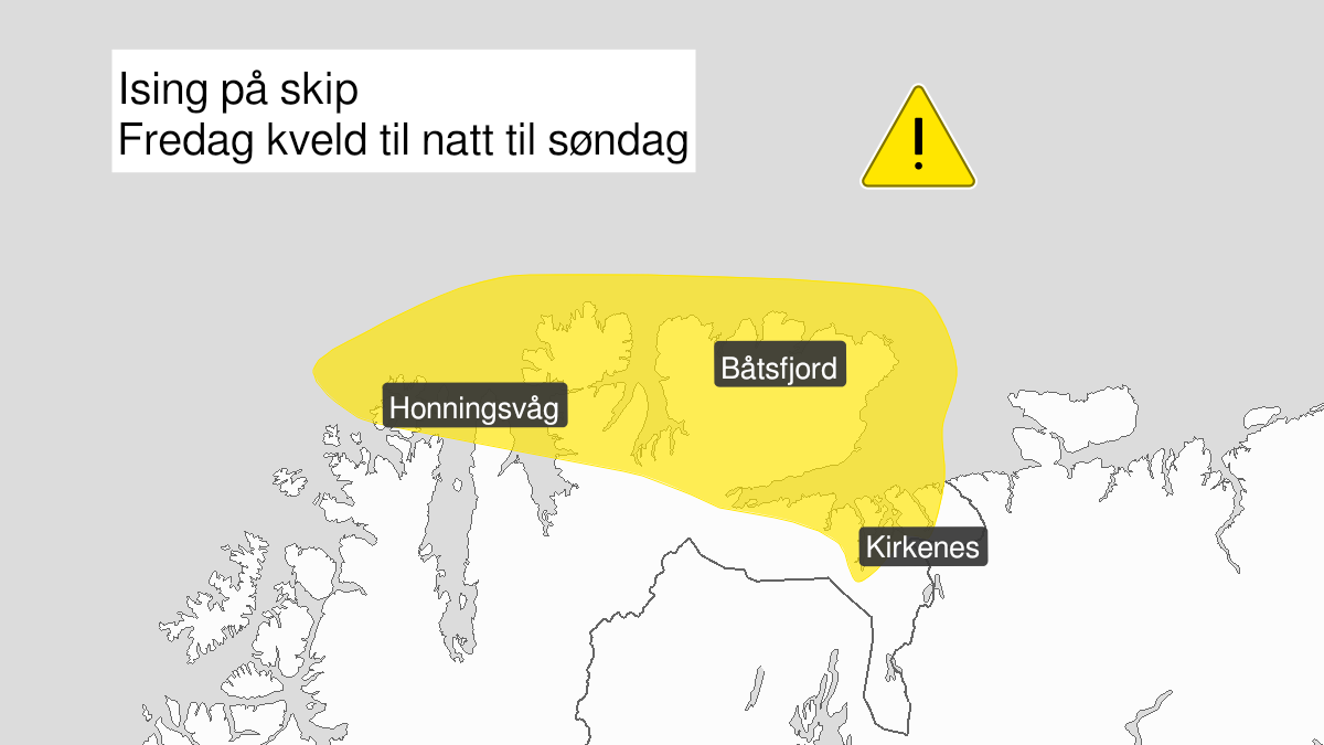 Kart over Moderat ising på skip, gult nivå, Kyst- og fjordstrøkene i Øst-Finnmark, 2022-12-09T19:00:00+00:00, 2022-12-11T02:00:00+00:00