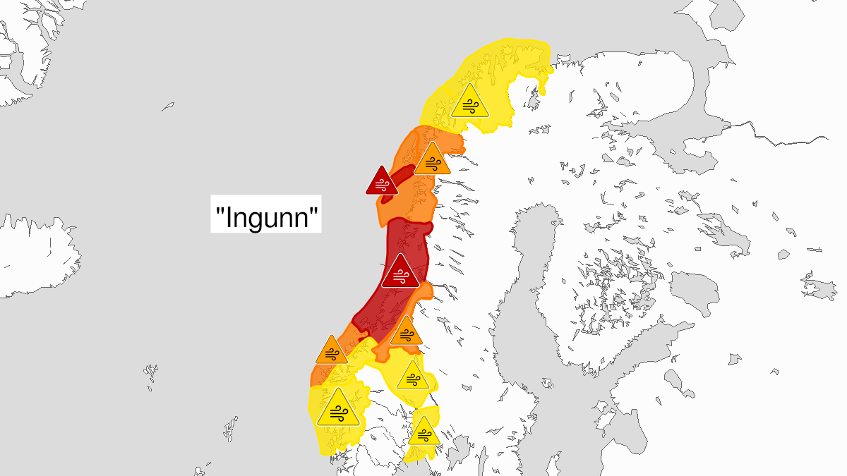 Kart over Svært kraftige vindkast, oransje nivå, Ytre strok av Møre og Romsdal og Nordfjord. , 2024-01-31T11:00:00+00:00, 2024-02-01T03:00:00+00:00