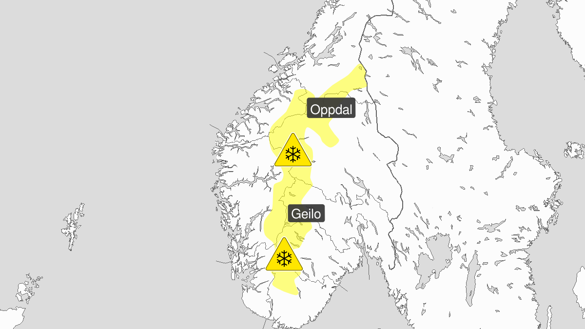 Blowing snow, yellow level, Fjellet i Soer-Norge, 05 January 09:00 UTC to 06 January 02:00 UTC.