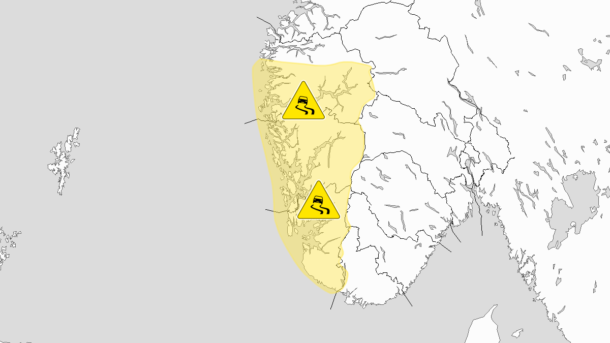 Is, gult nivå, Vestlandet sør for Nordfjord, 29 November 23:00 UTC til 02 December 09:00 UTC.