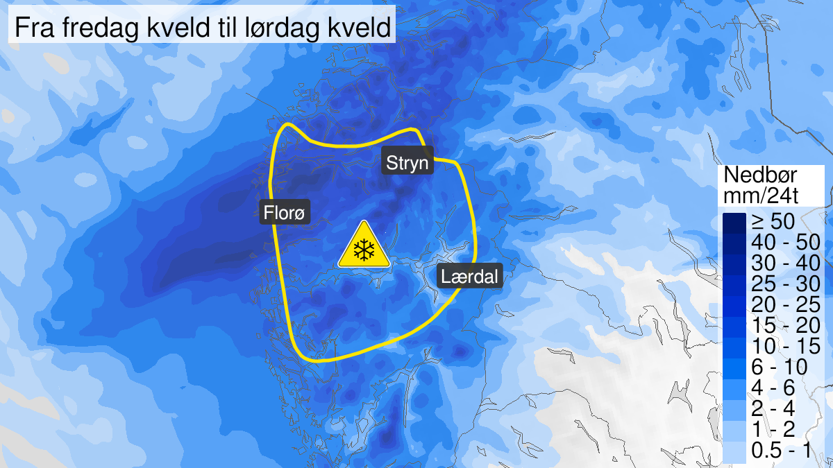 Map over Snow, yellow level, Parts of Vestland county, 2023-04-28T20:00:00+00:00, 2023-04-29T20:00:00+00:00