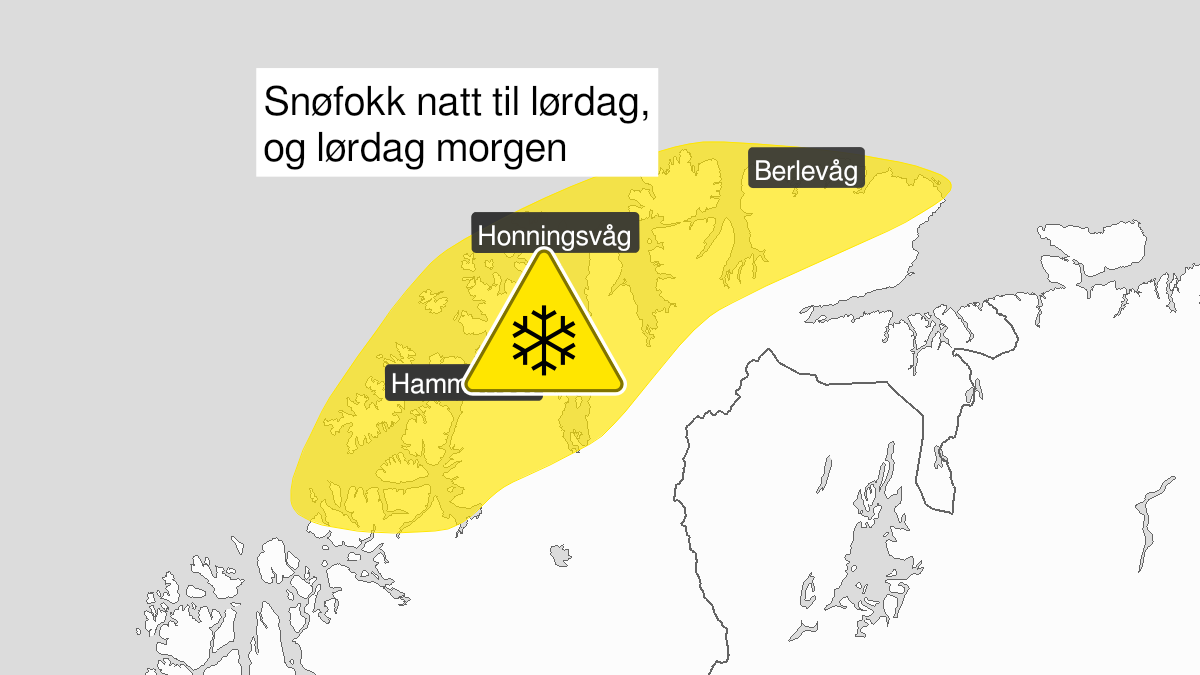 Kart over kraftig snøfokk, gult nivå, Kyst- og fjordstrøkene i Finnmark, 01 January 01:00 UTC til 01 January 08:00 UTC.