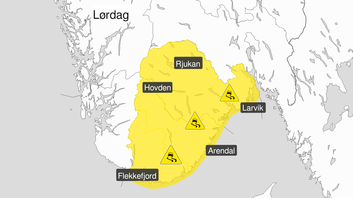Map of ice, yellow level, Telemark, 26 December 07:00 UTC to 26 December 12:00 UTC.