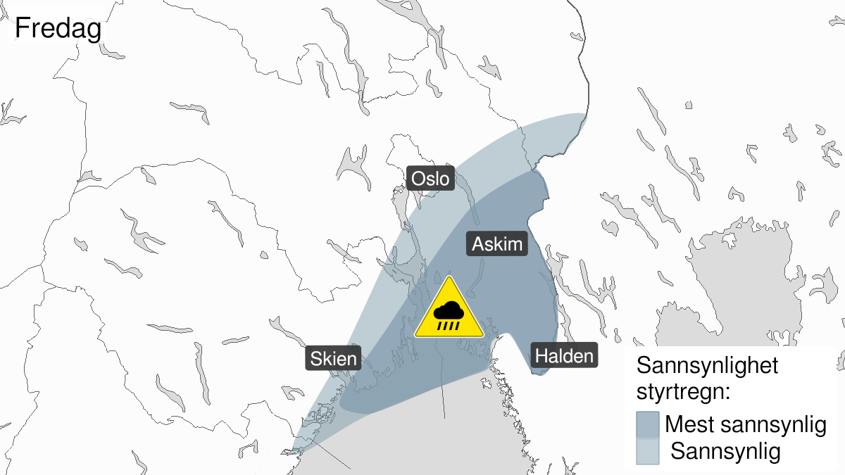 Kart over Styrtregn, gult nivå, Deler av Østlandet, 2022-07-22T03:00:00+00:00, 2022-07-22T18:00:00+00:00