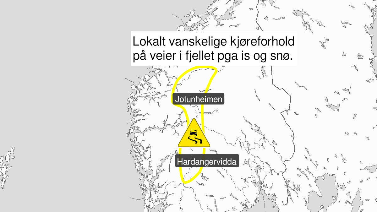 Map over Ice, yellow level, Mountain area south part Norway, 2024-06-09T06:00:00+00:00, 2024-06-10T10:00:00+00:00