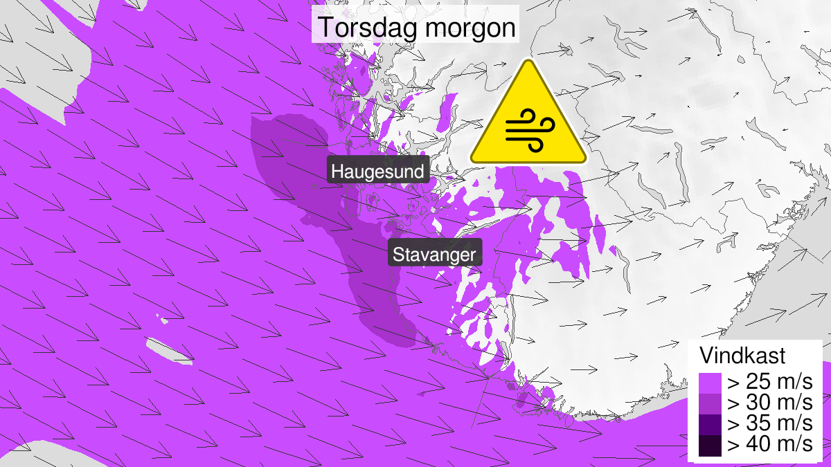 Kart over kraftige vindkast, gult nivå, Rogaland, 27 January 05:00 UTC til 27 January 21:00 UTC.