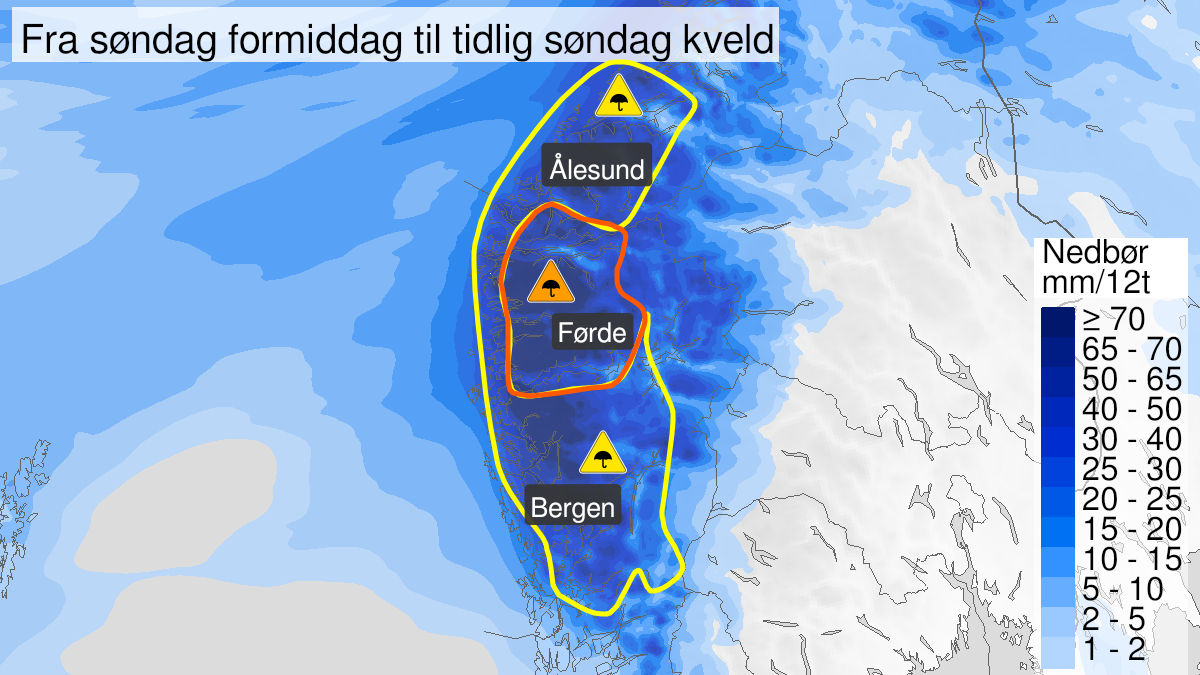 Kart over Svært mye regn, oransje nivå, Deler av Sogn og Fjordane og Møre og Romsdal, 2023-01-29T06:00:00+00:00, 2023-01-29T18:00:00+00:00