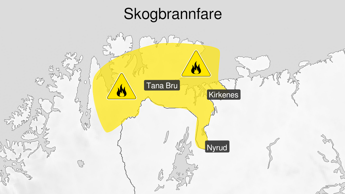 Kart over skogbrannfare ventes, gult nivå, Øst-Finnmark, 03 September 06:00 UTC til 04 September 23:00 UTC.