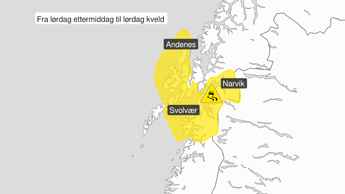 Kart over Is, gult nivå, Nordlige deler av Nordland, 2023-01-21T15:00:00+00:00, 2023-01-21T21:00:00+00:00