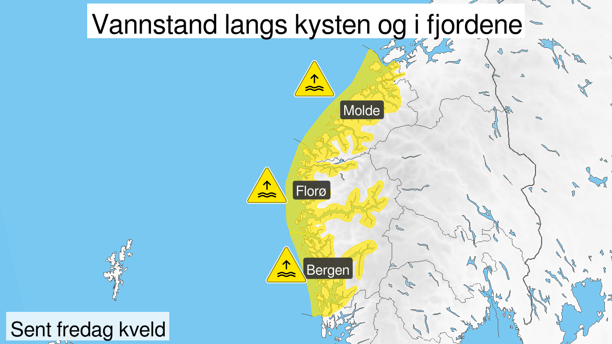 Kart over Høy vannstand, gult nivå, Kyst- og fjordstrøk i Hordaland, 2023-09-29T20:00:00+00:00, 2023-09-29T23:00:00+00:00