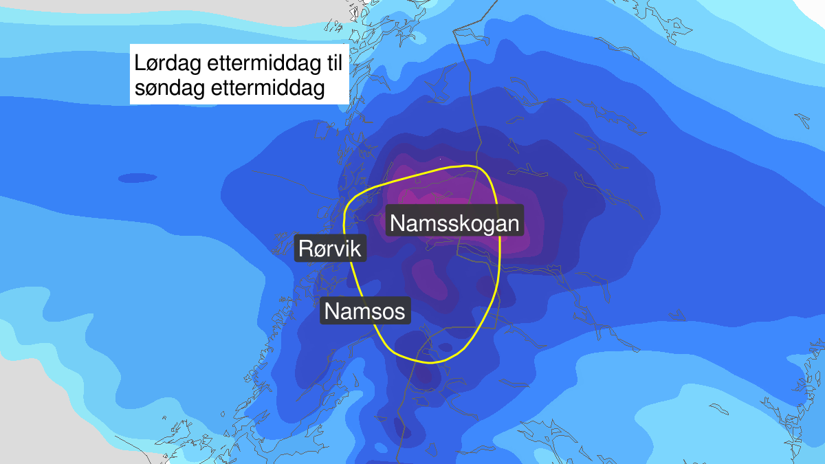 Mye snø, gult nivå, Snåsa, Lierne, Røyrvik, Namsskogan, Grong, Høylandet og Overhalla, 25 January 15:00 UTC til 26 January 12:00 UTC.