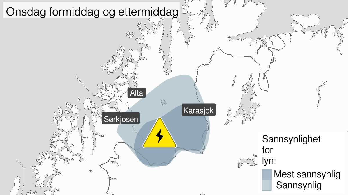 Map over Downgraded alert warning for lightning, Finnmarksvidda