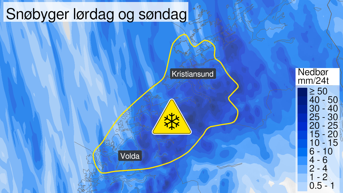 Kart over Snø, gult nivå, Møre og Romsdal, 2023-03-04T12:00:00+00:00, 2023-03-05T21:00:00+00:00