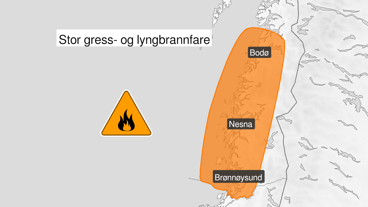 Kart over Stor skogbrannfare, oransje nivå, Ytre strøk av Helgeland og Sør-Salten, 2022-12-01T08:00:00+00:00, 2022-12-04T12:00:00+00:00