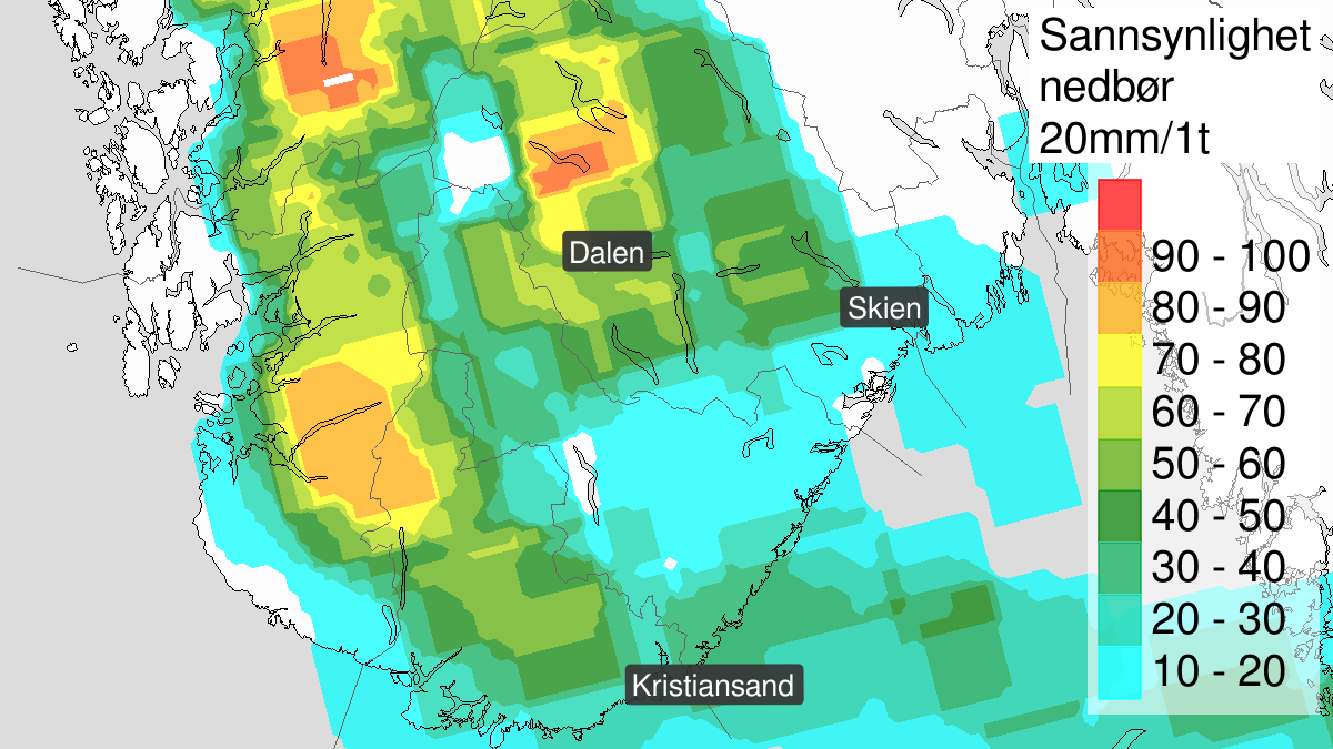 Kraftige regnbyger, gult nivå, Telemark og Agder, 30 July 08:00 UTC til 30 July 16:00 UTC.