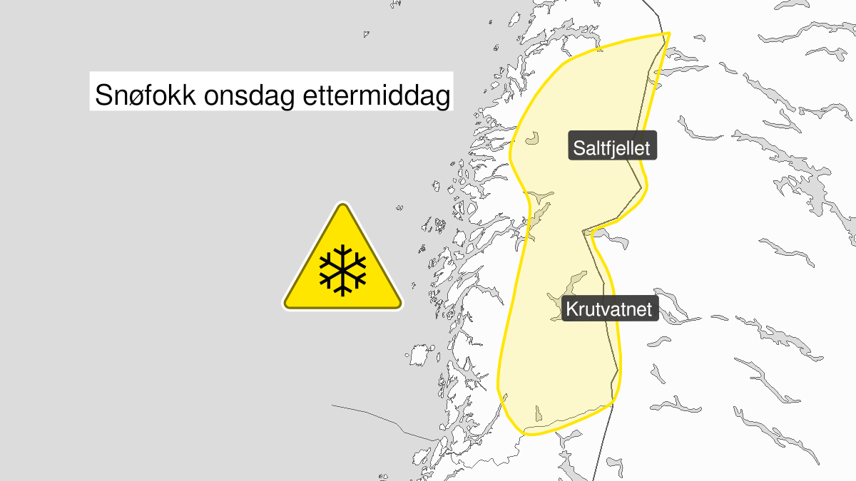 Kart over Kraftig snøfokk, gult nivå, Fjellet sør i Nordland, 2023-01-11T10:00:00+00:00, 2023-01-11T20:00:00+00:00