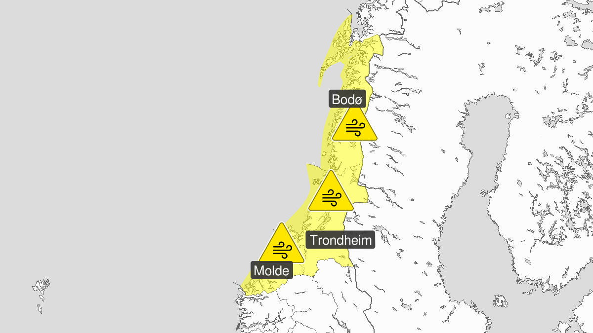 Kraftige vindkast, gult nivå, Trøndelag og Helgeland, 03 January 15:00 UTC til 04 January 06:00 UTC.
