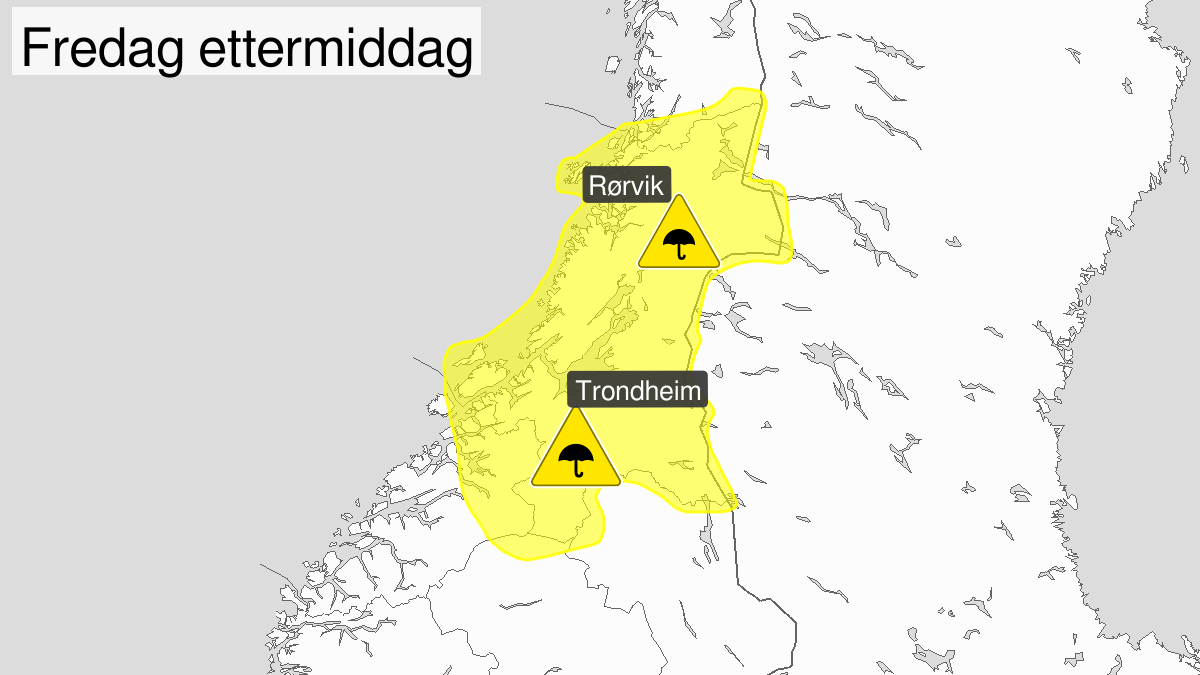 Heavy rainshowers, yellow level, Trøndelag, 07 June 09:00 UTC to 07 June 18:00 UTC.