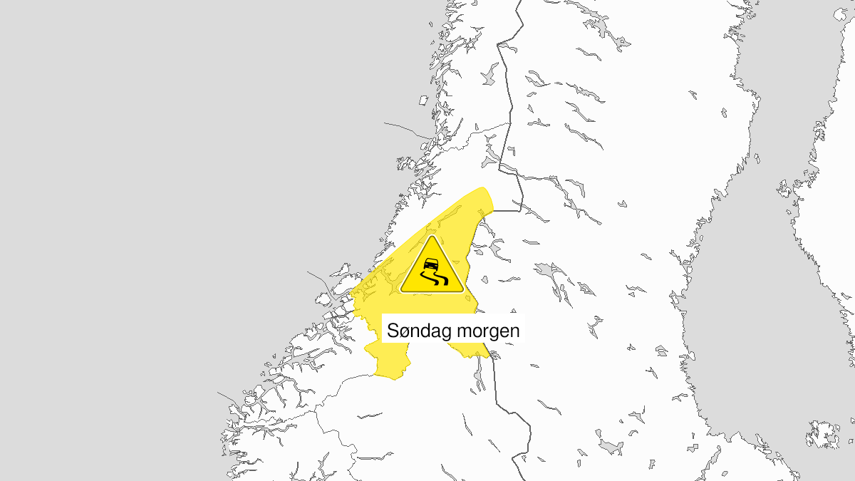 Kart over is, gult nivå, Trøndelag, 21 February 03:00 UTC til 21 February 08:00 UTC.