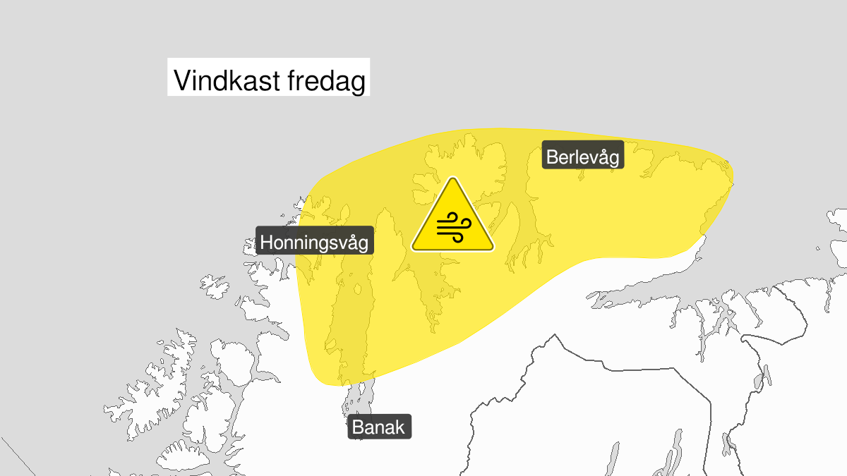 Map over Strong wind gusts, yellow level, Parts of fjords and coast areas of Finnmark, 2024-05-24T00:00:00+00:00, 2024-05-24T20:00:00+00:00
