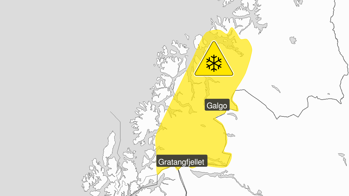 Kart over Kraftig snøfokk, gult nivå, Deler av Troms, 2023-10-10T18:00:00+00:00, 2023-10-11T10:00:00+00:00
