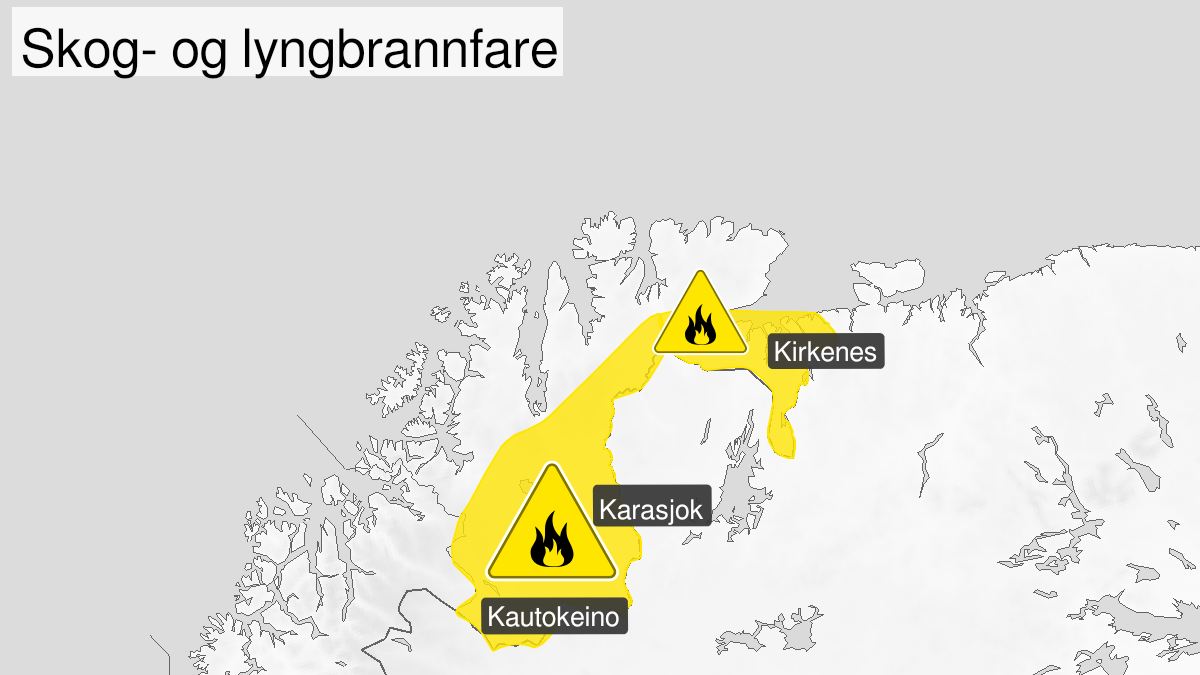 Kart over Skogbrannfare, gult nivå, Finnmarksvidda, 2024-09-10T07:00:00+00:00, 2024-09-21T18:00:00+00:00