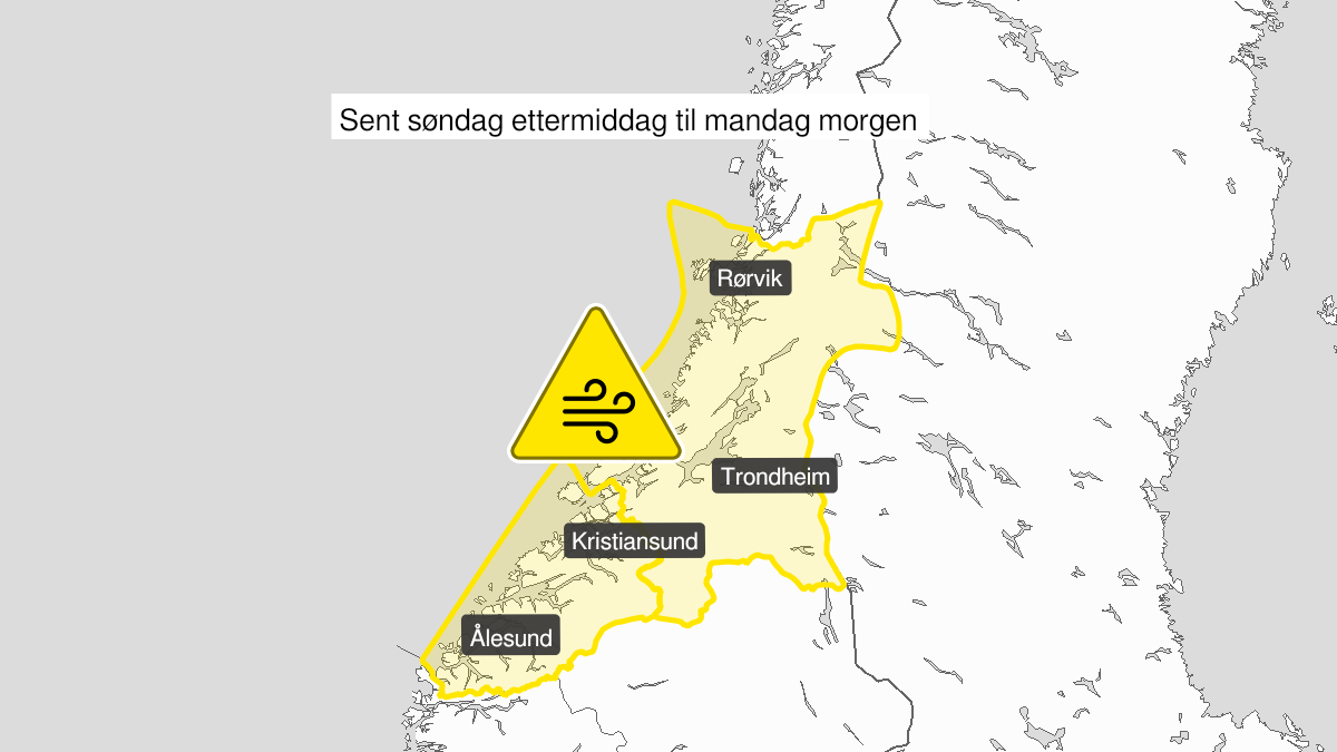 Kart over normale vindkast, grønt nivå, Møre og Romsdal og Trøndelag, 15 January 12:00 UTC til 15 January 13:00 UTC.