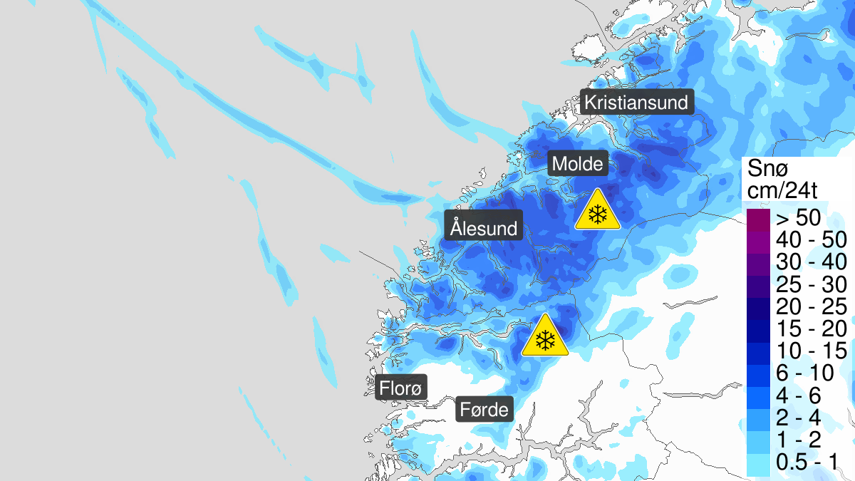 Kart over mye snø, gult nivå, Sunnfjord, Nordfjord og Møre og Romsdal, 03 May 18:00 UTC til 04 May 18:00 UTC.